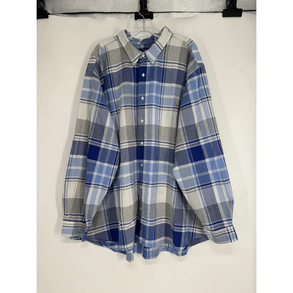 Polo Ralph Lauren Shirt 5XL Big 5XB Plaid Long Sleeve Button Down Flesh Pony